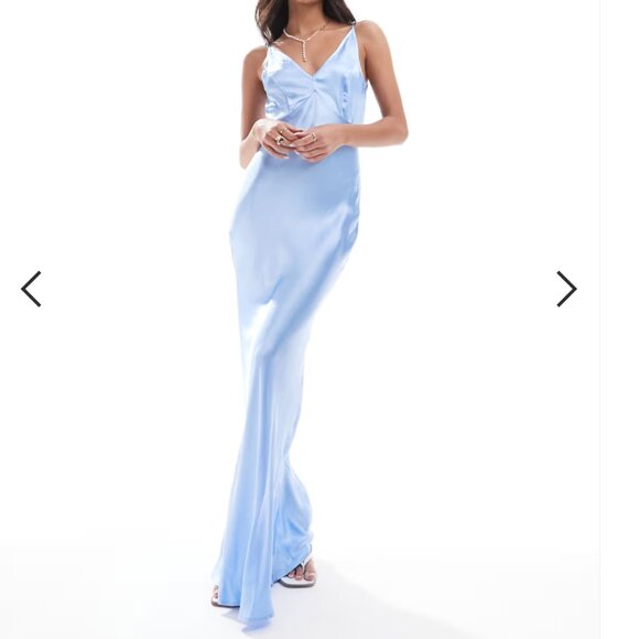 Asos Light Blue Satin Slip Maxi Dress - Picture 1 of 10